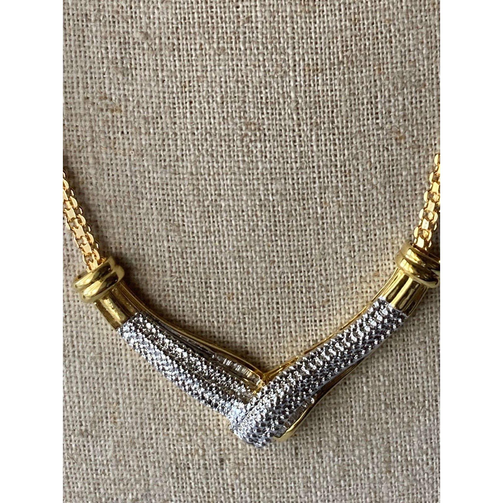 Br Sun 14k Gold Plated Genuine Diamonds V Shape Necklace